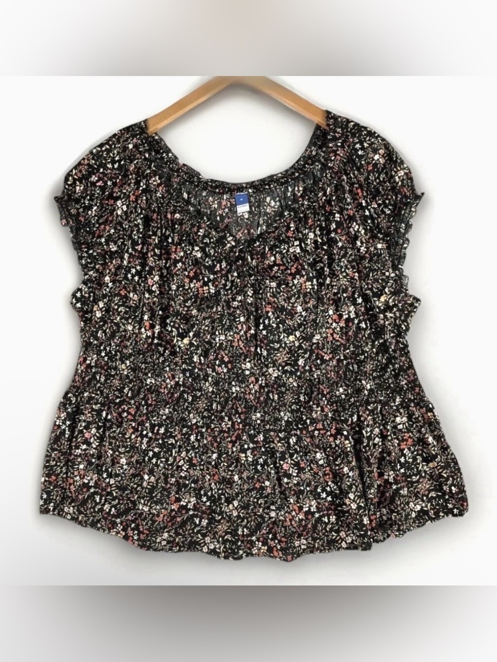 Old Navy Top 4X Black Floral Boho Short Sleeves Milk Maid Blouse Plus Size NWT